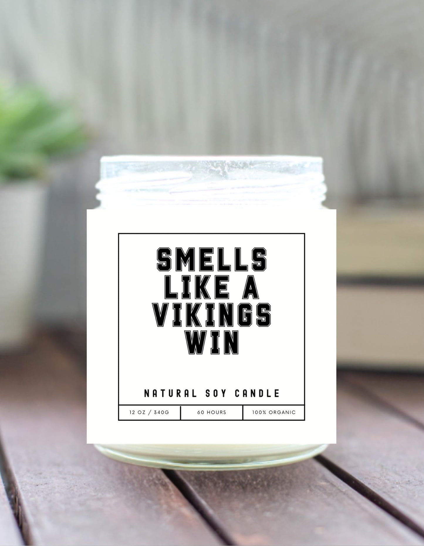 Smells Like a Vikings Win Sports Candle - Scented Soy Wax Candle (8.0 oz) 50-60 Hour Burn Time, Cotton Wick, Frosted White Glass Jar, (Vanilla)
