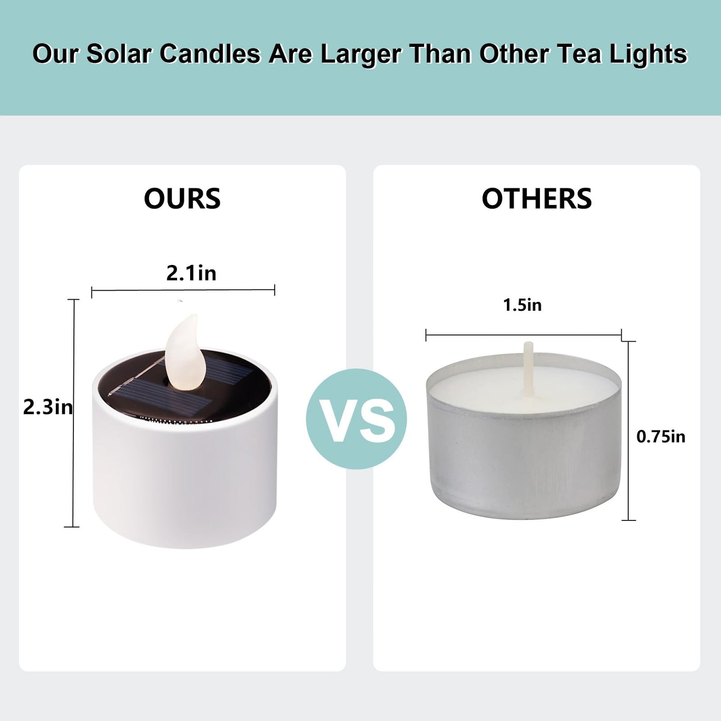 Solar Tea Lights Outdoor Waterproof - 8 Pack Rechargeable Flickering Candle Lights Solar Powered Reusable LED Candles Flameless Lamp Nightlights for Lanterns Garden Camping Home Decor, 2.3''x2.1''