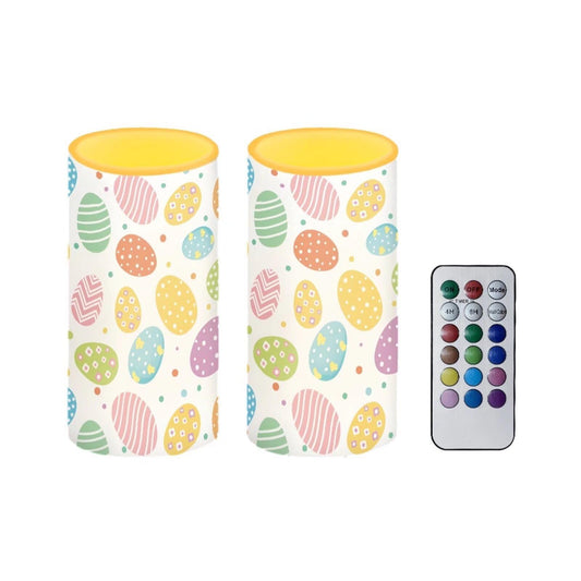 Luarisgur Easter Flameless Candles Colorful Eggs Candles Battery Operated with Multicolor Timer Remote Control LED Flameless Tea Lights for Easter Decorations Set of 2