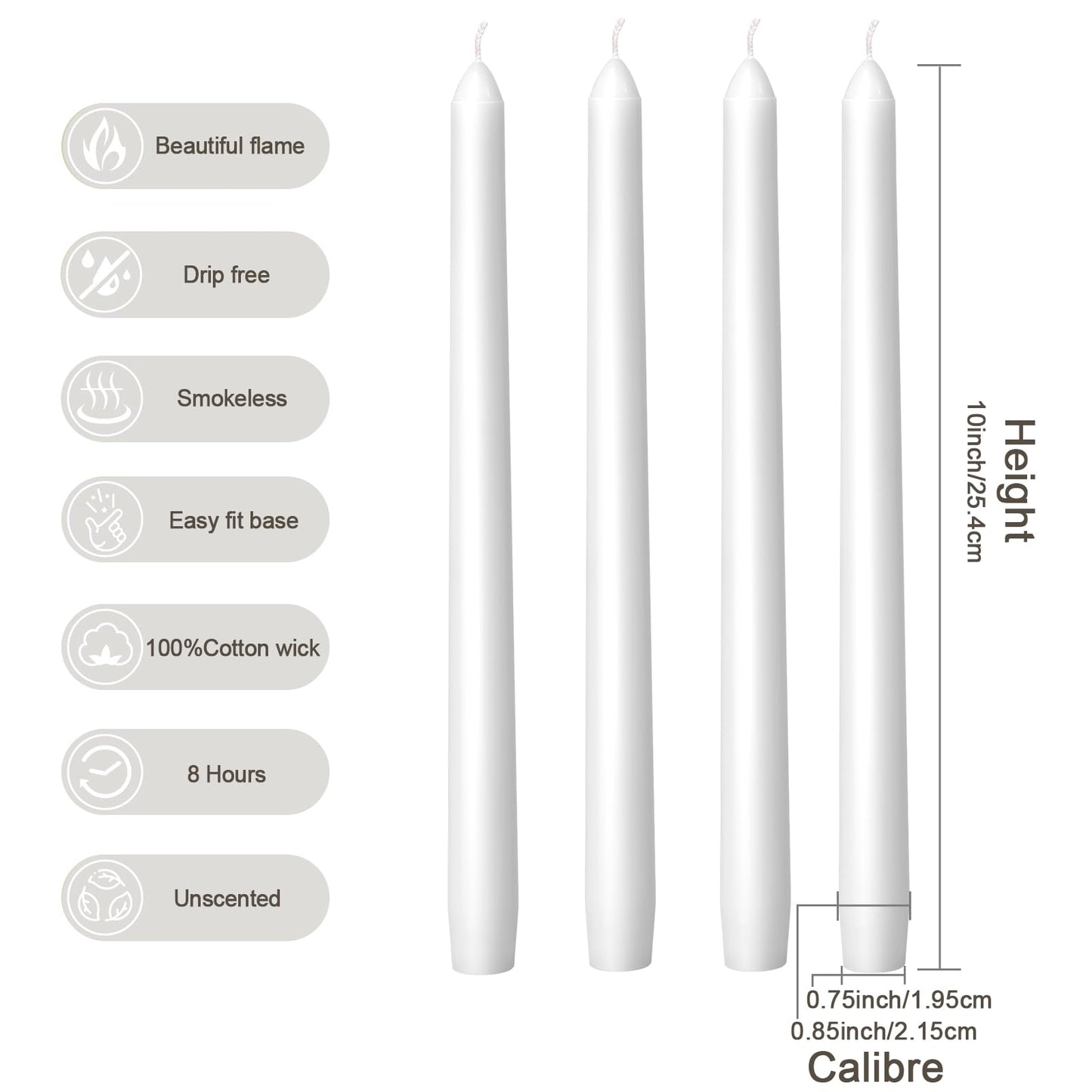 Everymoment White Taper Candles - 48 Pack 10 Inch Candlesticks - Dripless & Smokeless for 8 Hours - Unscented Paraffin Wax - Perfect for Wedding Christmas Halloween Holiday Dinner Table & Home Decor