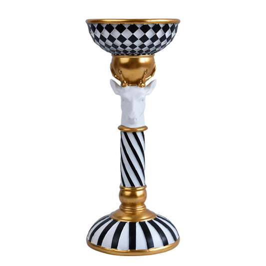 Checkered Animal Candle Holders, Resin Black White Checkered Tiger Head Candlestick Holders, Cute Black-and-White Pillar Candle Stand Home Decorations (Deer)