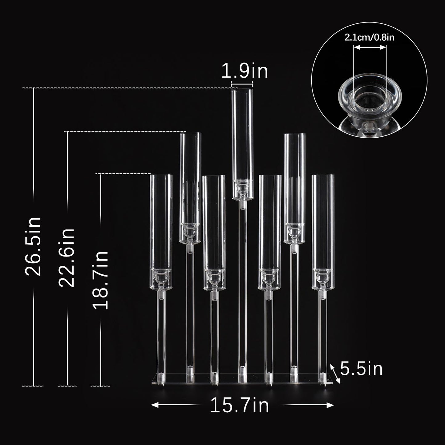 Acrylic Candle Holder Candlestick Holders for Wedding Centerpiece, Candelabra 7 Arms for Wedding Party Birthday Event Decorations, 26.5 Inch Tall