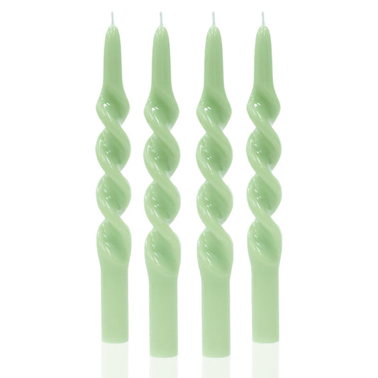 MAITREYA Green Taper Candles Conical Stick Candles Spiral Taper Candles-Set of 4 for Decoration Weddings Party Church-Unscented Dripless Candles,10inch(C-Light Green)