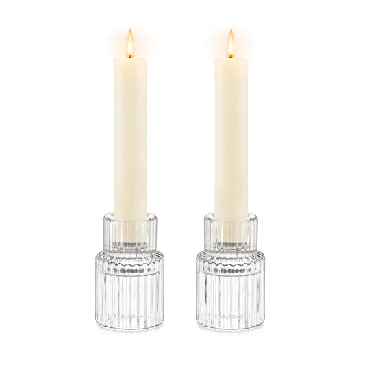 Candle Holder Glass Candlestick Holders: Hewory 2PCS Clear Taper Candle Holders Bulk for Table Centerpiece, Glass Candle Holder Candle Stick Holder Decor for Christmas Wedding Party Bridal Showers