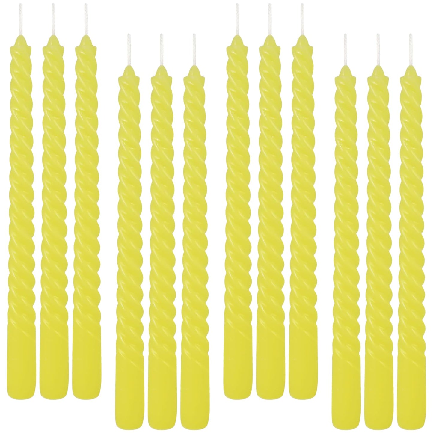 12-Piece Yellow Spiral Wax 10-inch Taper Candles -unscented smokeless, Tear-Free, Long-Lasting Burning Cotton Wick Suitable for Home,Party,Holiday Decorations