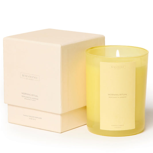 Bergamot & Jasmine Scented Candle | 11oz, 60 Hour Burn | Natural Soy Wax, Cotton Wick | Soy Scented Candles for Home | Benevolence LA Sun-Kissed Collection - Morning Ritual