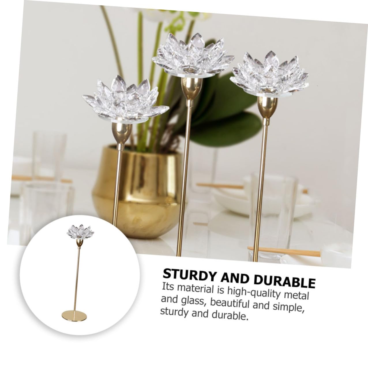 JOINPAYA Crystal Lotus Candlestick Holder Metal Candle Stand Small Gold Decorative Candle Stick for Wedding Dining Room Centerpiece