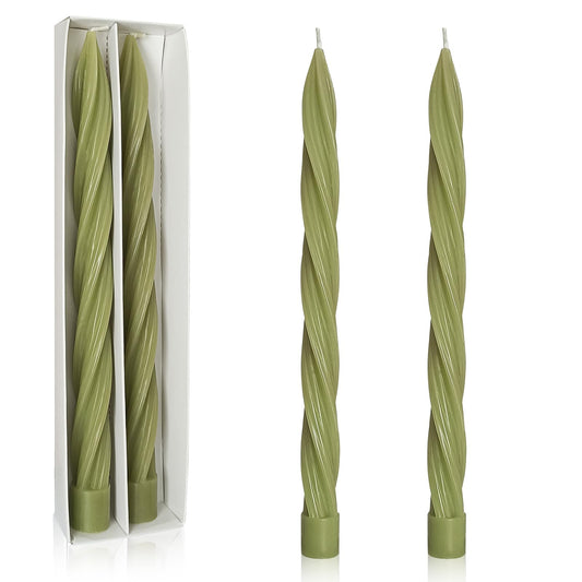 Handmade Unscented Long Spiral Taper Candle Grass Green 10 Inch Smokeless Tall Twisted Candlesticks Elegant Design for Home Weddings Festive Seasons Décor
