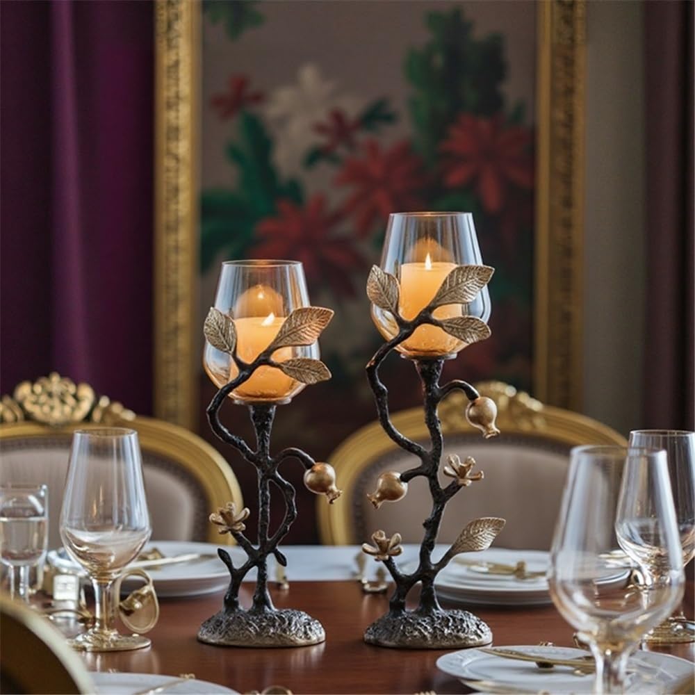 Candlestick Holders Home Creative Candlestick Ornaments Retro Table Decoration Metal Glass Candle Holder Candle Holders(Large)