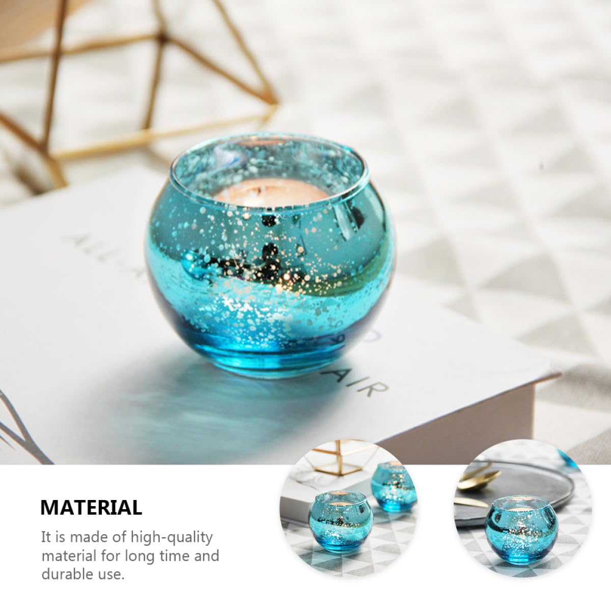 Angoily 12pcs Hollow Decorative Glass Candle Cups with Blue Speckle, Modern Small Round Votive Holders for Table Centerpieces and Interior Décor