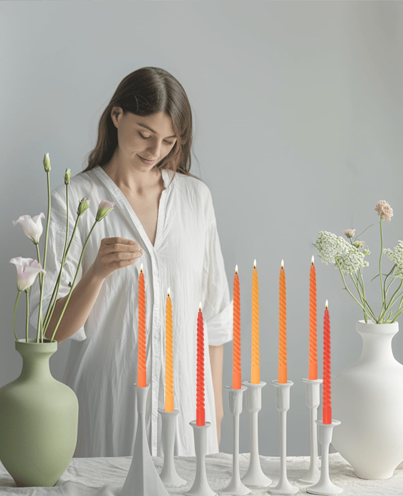 LPUSA Candle Stick Spiral Tall Taper Candles,Unscented Candle for Holiday,Wedding and Home Decoration,10inch,12 Pack(Gradient Orange)
