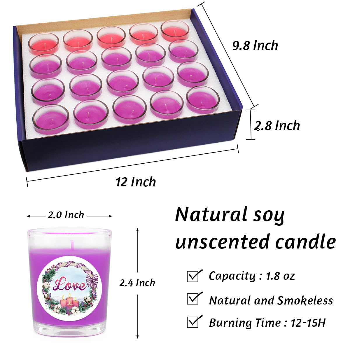 Haoson 20 Packs Unscented Red Votive Candles in Glass Bulk Small Soy Wax Candles for Home Party Weddings Holiday, 20 X 1.8oz Red