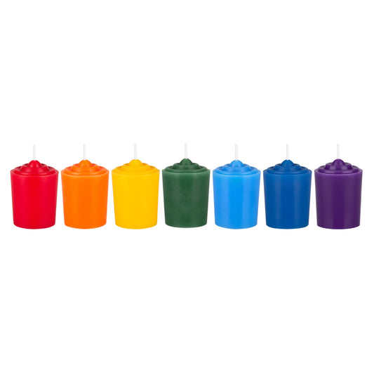 Mega Candles 7 pcs Unscented Chakra Votive Candles, Hand Poured Premium Wax Candle 15 Hours 1.5 Inch x 2.25 Inch, 100% Cotton Wick, Positive Healing Energy, Meditation, Relaxation, Reiki, Yoga
