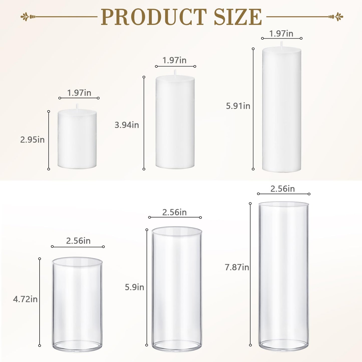 Homjoy 12 PCS White Pillar Candles with Glass Candle Holders Clear Hurricane Candle Holders Glass Cylinder Vases for Centerpieces Wedding Party, Event, Home Office (6 Candles+6 Candle Hoders)