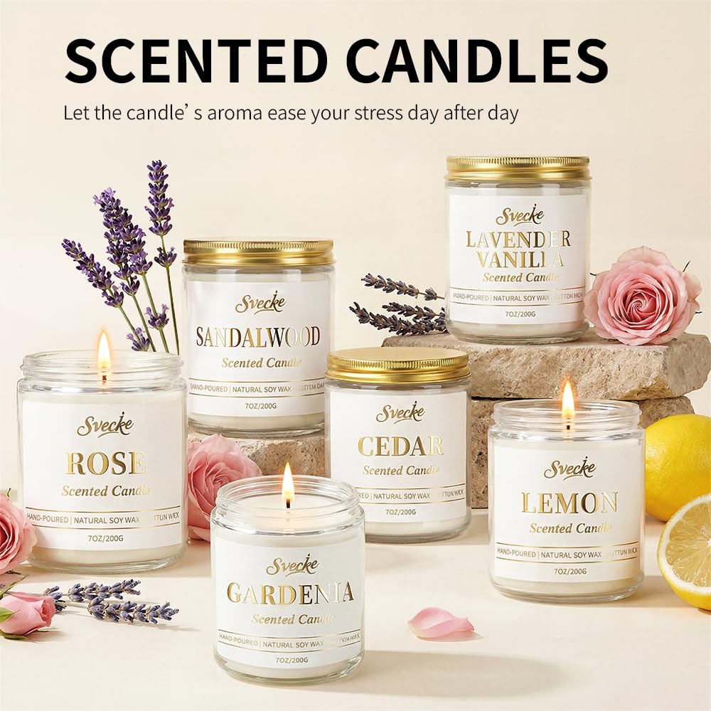 SVECKE Cedar Scented Candle 7oz Soy Wax Jar Candle Long Burning Aromatherapy Candle for Home Bedroom Gift for Women Men Housewarming New Home Gift