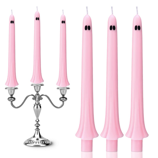 Conelist 6 Pcs Halloween Ghost Taper Candles Bulk Cute Pink Spooky Candles Decorations Halloween Ghost Shaped Decor for Party Favor Home Table Centerpieces Fireplace Festival Kitchen