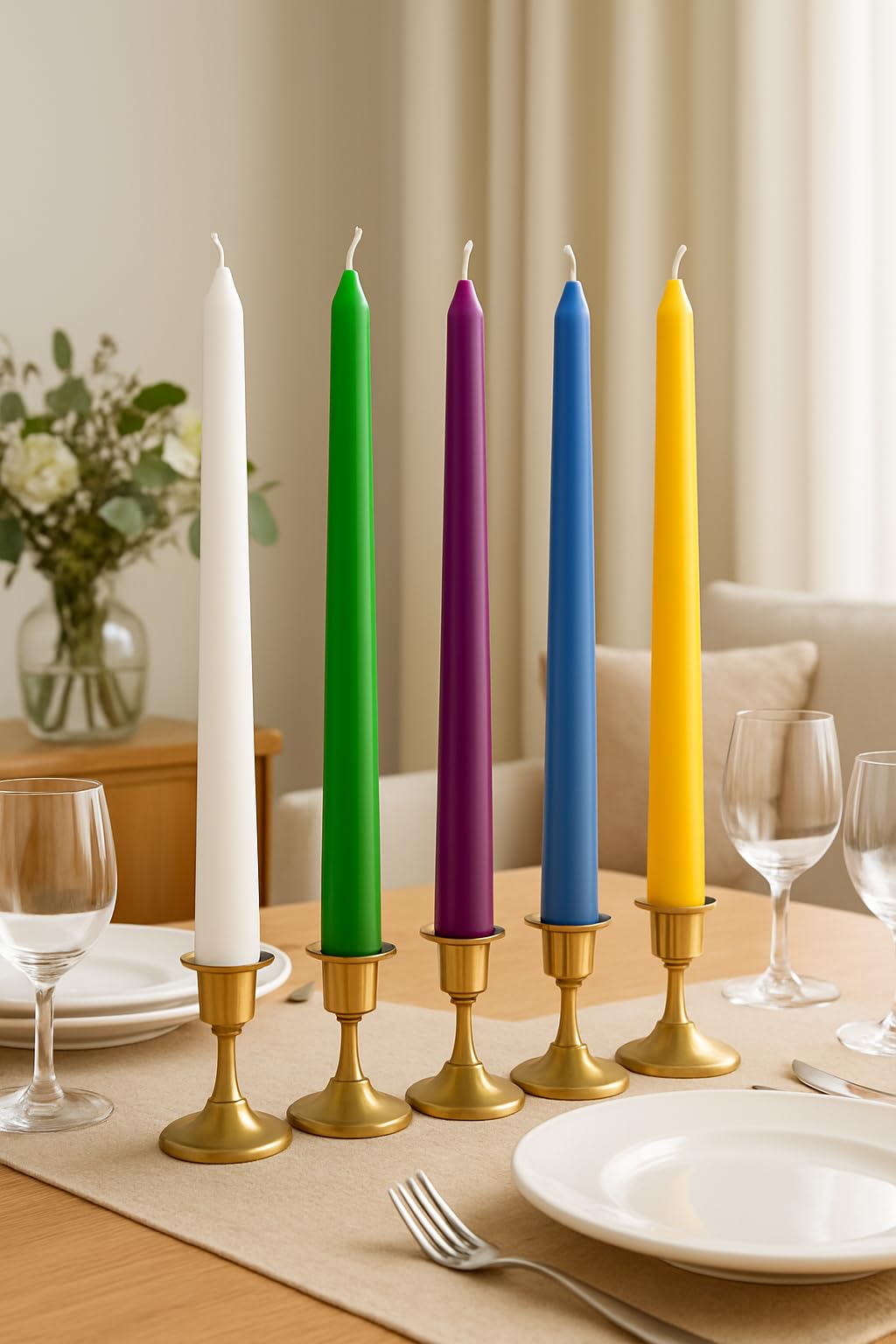 Dinil White Taper Candles - 110 Inch Unscented Dripless Smokeless Candlesticks Set of 4 | Perfect for Fall, Halloween, Thanksgiving, Dinner, Wedding and Party Decoration