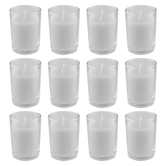 Mega Candles 12 pcs Unscented Glass White Container Candle, Votive Candles 12 Hour Burn Time 2 Inch x 2.5 Inch, Home Décor, Wedding Receptions, Occasions, Events, Festivities, Meditations, Prayers