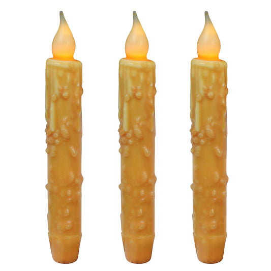 CVHOMEDECO. Real Wax Hand Dipped Battery Operated LED Timer Taper Candles Rustic Primitive Flameless Lights Decor, 6-3/4 Inch, Orange, 3 PCS in a Package