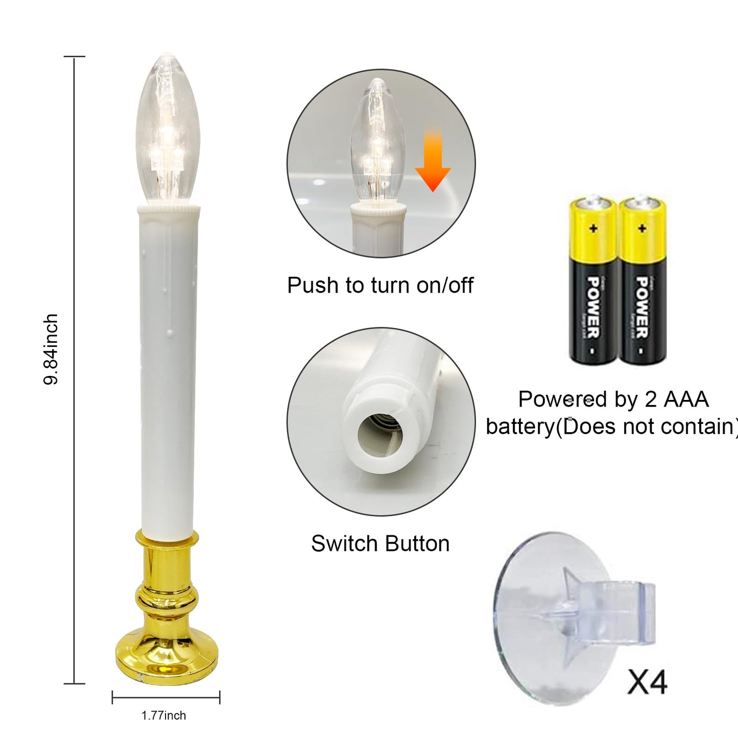 Oviejo 4 Pack Christmas Electric Candles, Electric Candle Lamps with Gold Base, Christmas Window Candles with 6-18 Timer On/Off for Home Table Weddings Holiday Decor