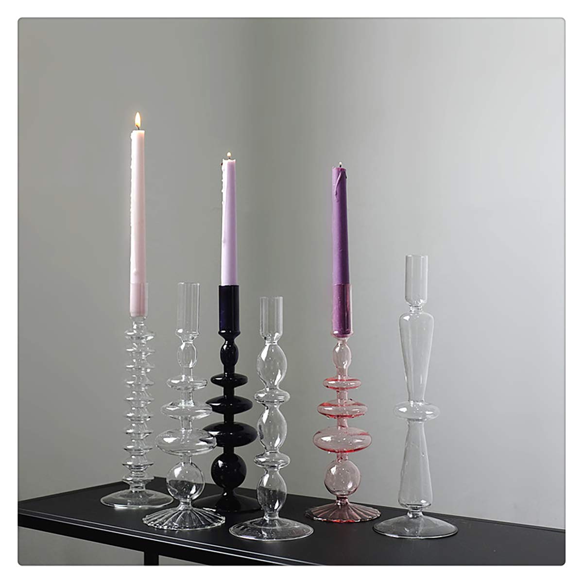 LKXHarleya Glass Candlesticks Holders, Retro Glass Candle Holder for Taper Candle Table Centerpiece Wedding Party Home Decoration, Black
