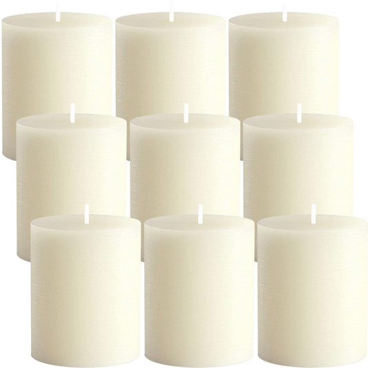MTLEE 9 Pack Pillar Candles 3 x 4 Inch Smokeless and Dripless Large Candles Pillar Hand Poured Long Clean Burning Unscented Pillar Candles Set for Wedding Dinner and Home Decor (Ivory)
