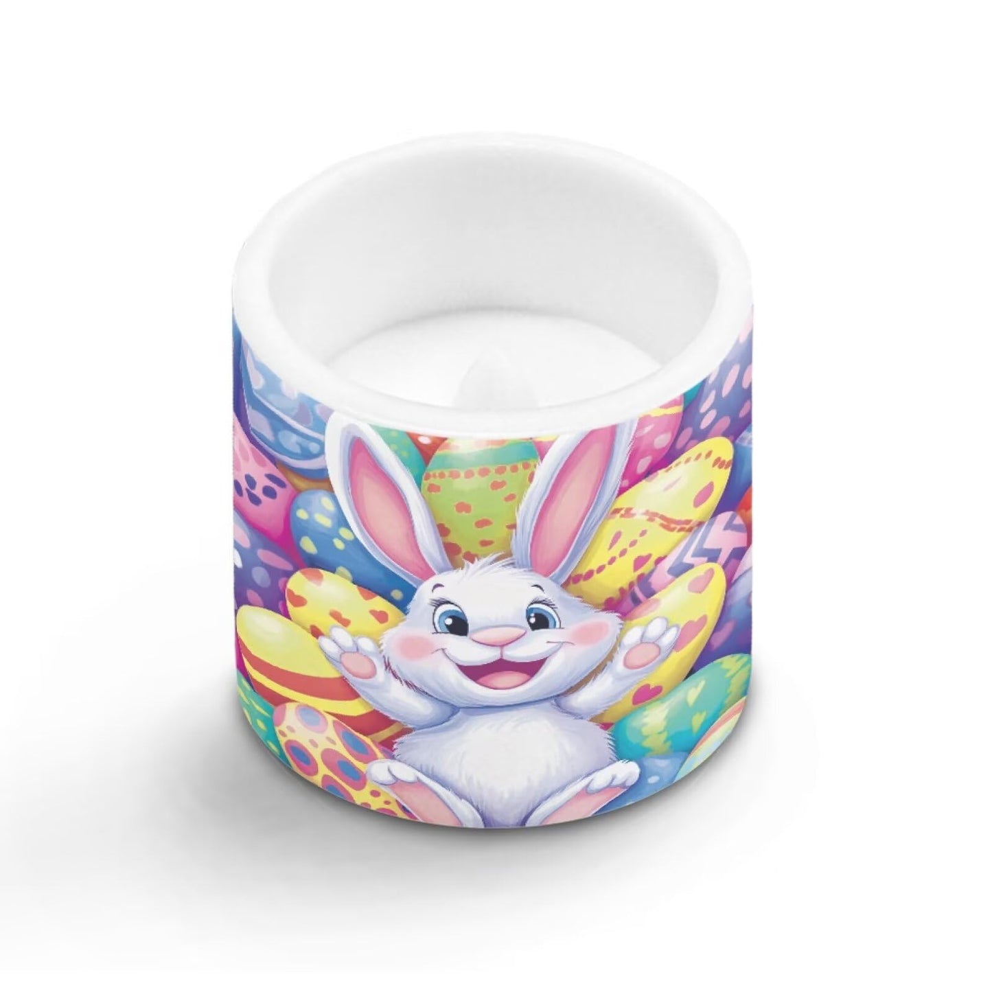 Merkmak Pack of 4 Flameless Candles with Timer Battery Operated Candles with Remote, Easter Eggs Cartoon Bunny Print LED Pillar Tea Lights for Easter Day Patio Banquet Home Decoration