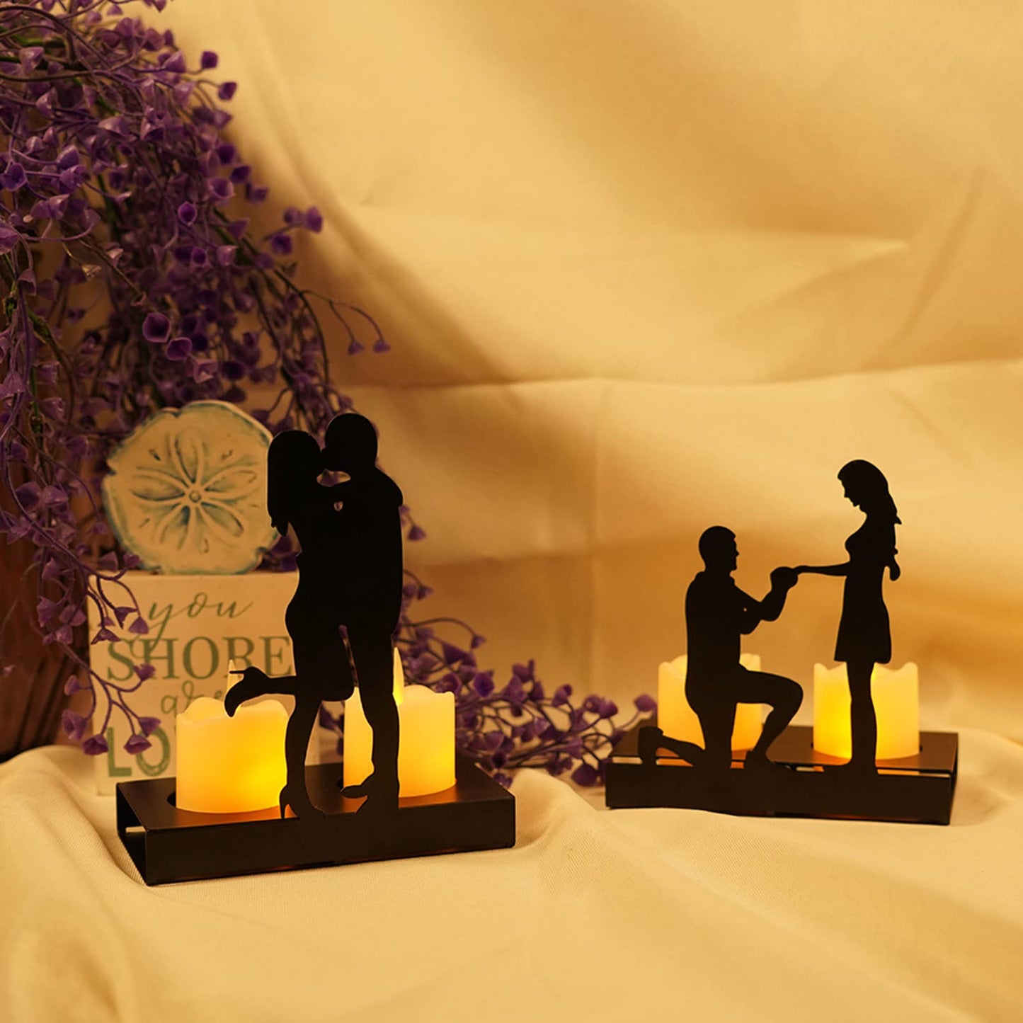 Handcrafted Iron Sculpture Candlestick Ornament, Romantic Couple Statue For Anniversaries, Decorative Modern Sculptures, Wedding Decoration Anniversary Ornament Figurine for Couples Valentine (B)