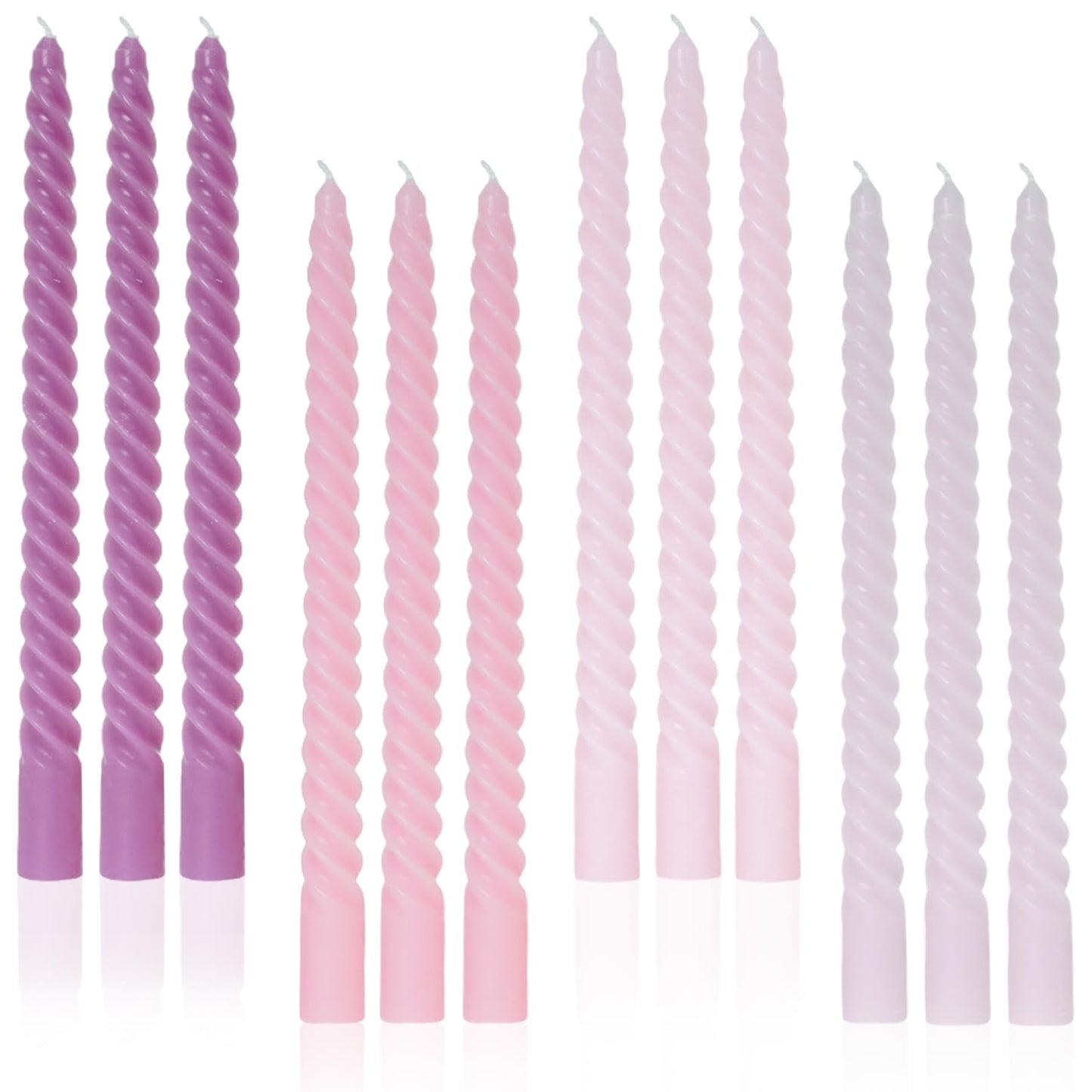 LPUSA Purple Gradient Tall Taper Candles Spiral Candle Sticks,Unscented Pastel Candle for Holiday,Wedding and Home Decoration,10inch,12 Pack(E-Purple Gradient)