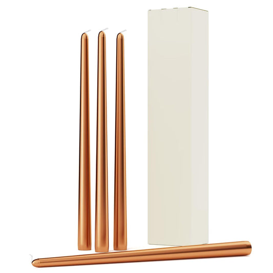 Pickood 12-Inch Tall Dripless Taper Candles Set of 4 - Metallic Copper Tapered Candles, Perfect for Christmas - Smokeless, Unscented, Long Burning - Hand Poured, Colored Tall Candlesticks