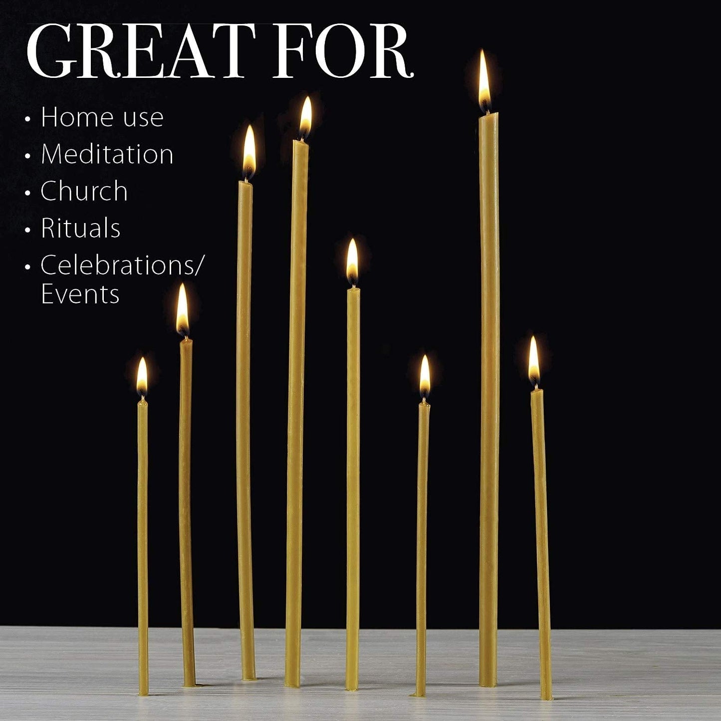 Danilovo Pure Beeswax Candles - Honey-Scented, Decorative Thin Taper Candles - Ideal for Birthday Decoration or Church Prayers - Drip Free, Tall & Smokeless Pack of 200 pcs, 7.3 x 0.24 inch