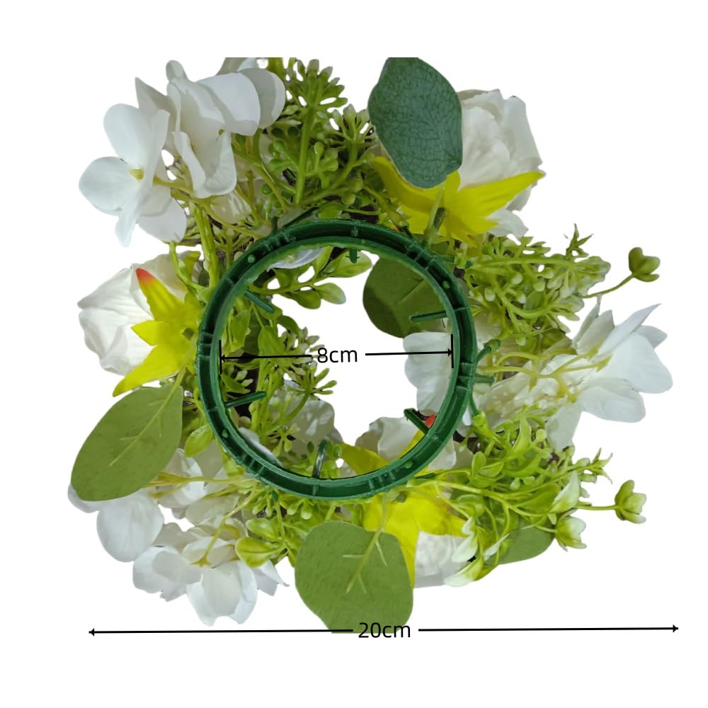 4 Pcs Candle Rings Wreaths,Artificial Hydrangea Wreath Candles Wreaths for Pillars Christmas Wedding Home Table Party Decoration (Pink)
