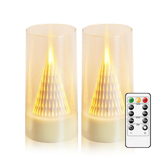 Eebus LED Flameless Candles with Remote - Battery Operated,Fake Candles for Home Décor Tapered Glowing Pillar Candle Lights Add a Warm and Romantic Atmosphere Set of 2 (D 3"×H 6" 6") (Ivory)