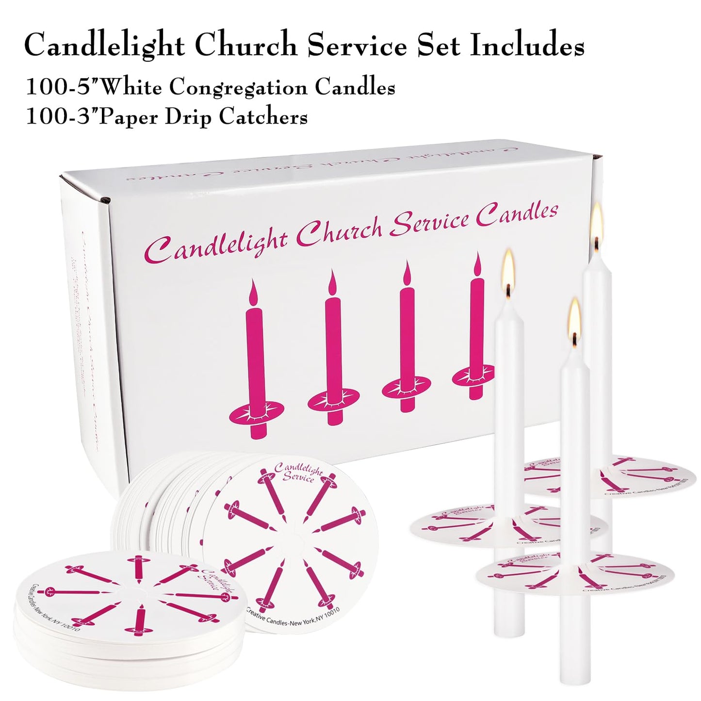 100Pack 4inch White Church Service Taper Candles with 3 Inch Paper Drip Catchers，Smokeless and Unscented | Ideal for Prayers, Vigil,Memorial Services, Religion,Shabbat, Prayer Candles
