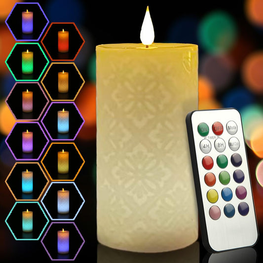 NICEME LED Color Changing Candle with Remote Timer 6” Electric Multi Colored Flameless Candle Battery Operated Round Ivory Flickering Pillar Votive Candle for Halloween Christmas Wedding Party Decor