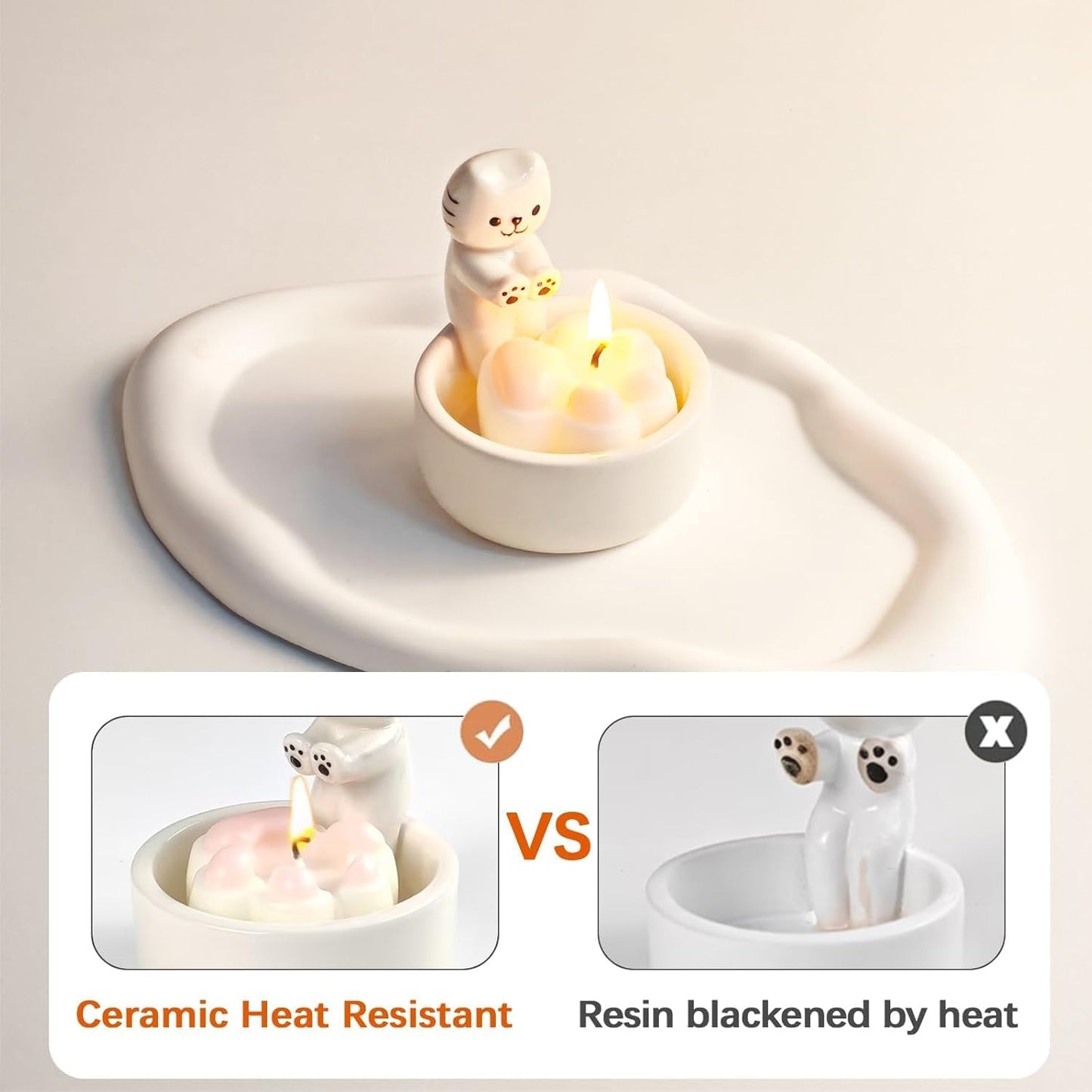 ProNature Cat Candle Holder, Ceramic Candlestick for Cute Candles - Ideal Gift for Cat Lovers, Women on Birthday or Housewarming, Perfect for Cozy Home Decor in Bedroom & Living Room