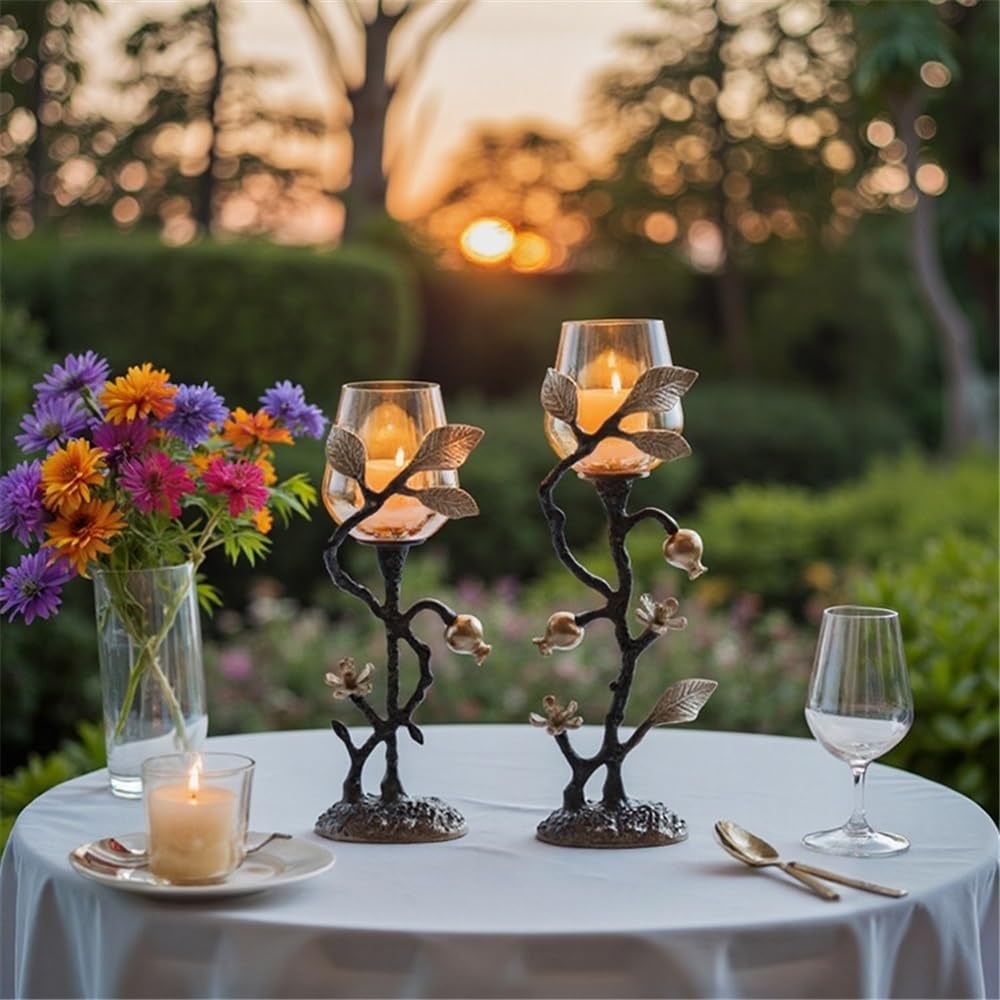 Candlestick Holders Home Creative Candlestick Ornaments Retro Table Decoration Metal Glass Candle Holder Candle Holders(Large)