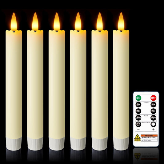 Meigic 7 Inches Flameless Taper Candles with Remote Timer, Real Wax Ivory Short Led Candlesticks, 3D Wick Light Battery Operated Candlesticks for Christmas Home Wedding Table Decor, 6 Pcs