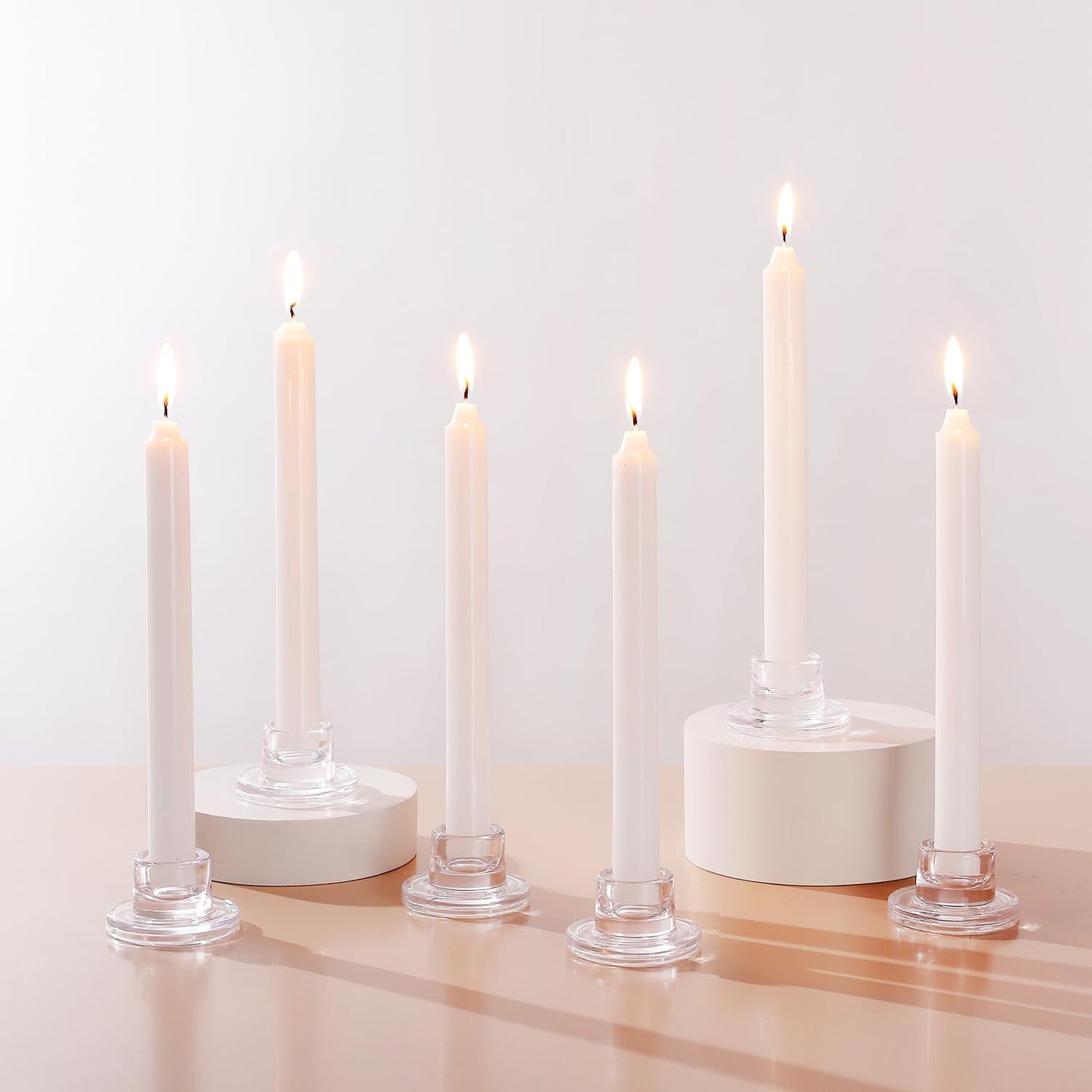 ZQXJWF Clear Glass Taper Candle Holders Set, Round Base Design, Elegant Dining Table Decor, for Table Centerpiece Wedding Party Advent Christmas Home Decorations (12, Clear)