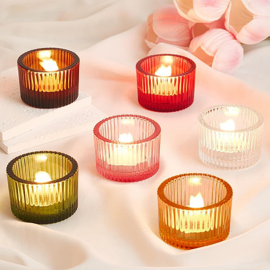 NBEADS 12Pcs 6 Colors Tea Lights Candles Holders, Small Votive Candle Holders for Table Centerpiece, Glass Candles Holder for Wedding Party Thanksgiving Christmas Birthday and Home Decor