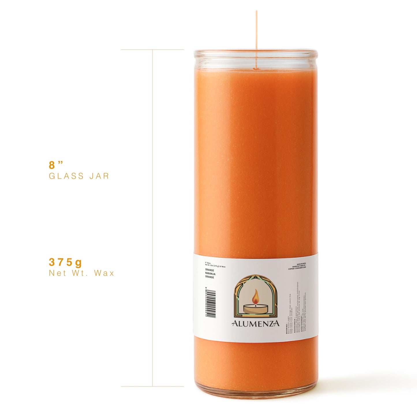 Alumenza Bulk 6 Pack Orange 7 Day Candles in Glass Jar – Paraffin Wax, Clean Burning Unscented | Large & Tall Devotional Prayer Pillar Candles for Home, Memorial, Spells, Long Lasting