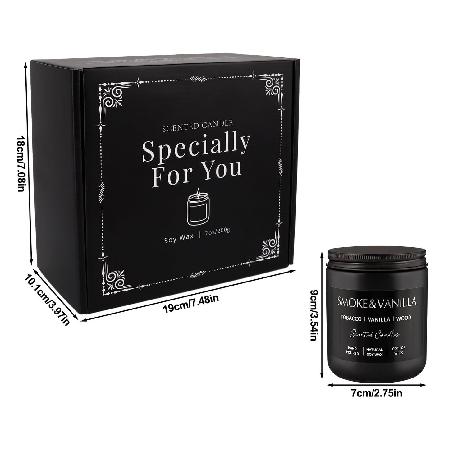 WPONSZU 4Psc Scented Candles Set,7oz Gifts for Men Aromatherapy,Soy Candle of Smokeless - Leather & Smoke, Vanilla Oakmoss, Lavender - Relaxing Fragrance for Home, Office, Yoga(Black)