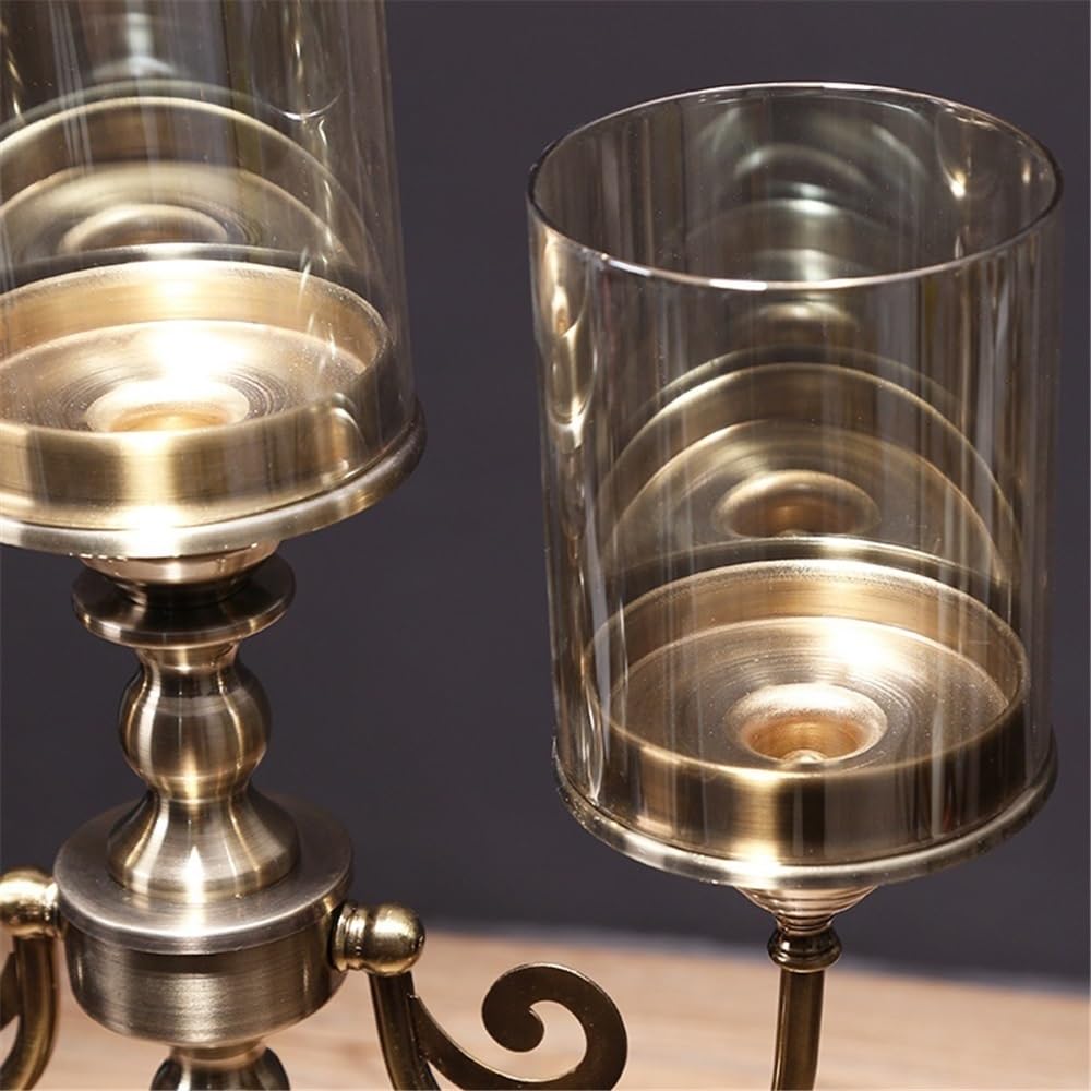 Candlestick Holders Retro Metal Glass Three-Head Candlestick Light Luxury Home Decoration Ornaments Candle Holder Candle Holders(Small)