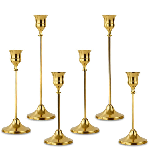 OFFAXE Candlestick Holders 6pcs Gold Candle Holders, Brass Metal Taper Candle Holders, Vintage Modern Decorative Centerpiece Candle Sticks Holder Decor for Table Mantel Wedding Party Housewarming Gift