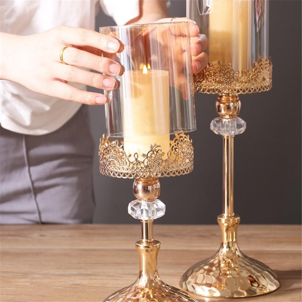 cfycfy987 Candelabra Luxury Golden Metal Glass Candlestick Home Dining Table Decoration Ornament Candle Holder Candle Sticks Holder(Medium)