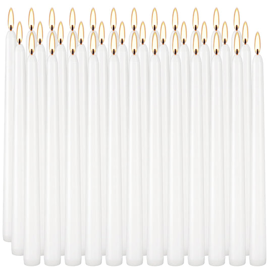 Grcdoyvl 36 Pack White Taper Candles 10 Inch - Premium Unscented Dripless & Smokeless Long-Burning Candles for Wedding Decor, Fine Dining, Candelabras, Romantic Dinner, and Elegant Home Decor