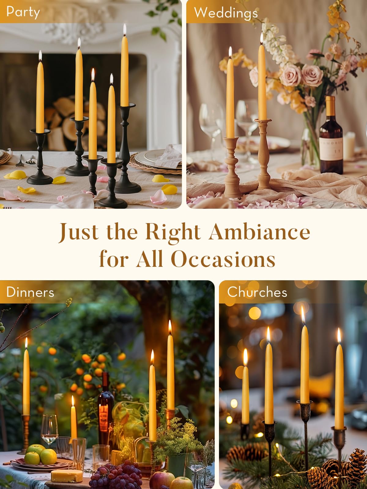 Beeswax Candle Set - 12PC Tea Lights + 12PC Taper Candles + 3PC Pillar Candles | Unscented Dripless Smokeless Clean Burning Long Lasting Candles for Wedding Home Decor Dinner Church Holiday