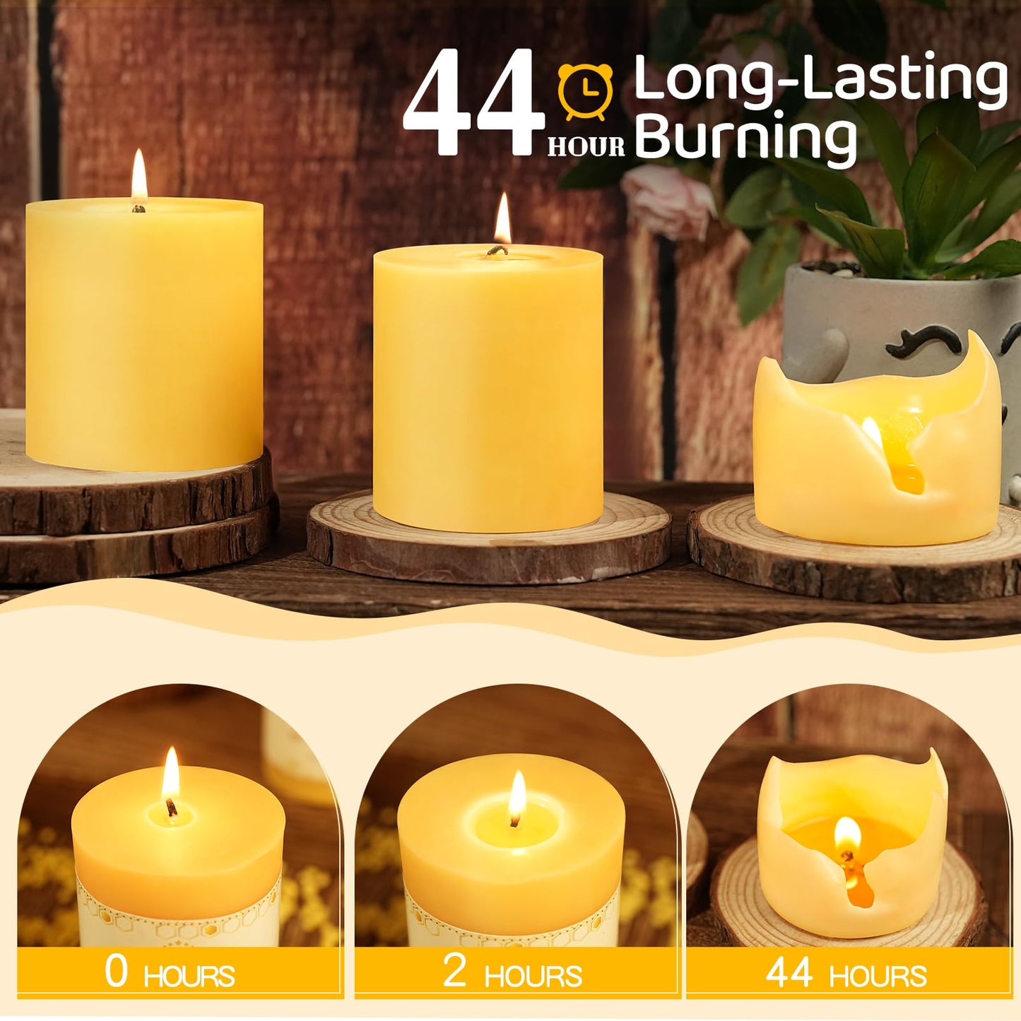 2 Pack Natural Beeswax Candles,88 Hours Long Burning-Bees Wax Candles for Home,100% Pure Beeswax Pillar Candle for Emergency,Paryer,Parties,Unscented Dripless Smokeless Pillar Candle Bulk 2.8x3in