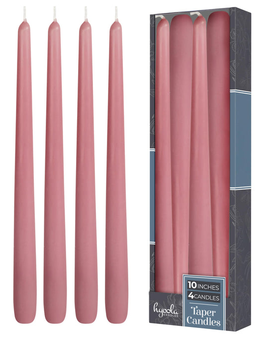 Hyoola Tall Taper Candles - 10 Inch Rose Pink Unscented Dripless Taper Candles - 8 Hour Burn Time - 4 Pack