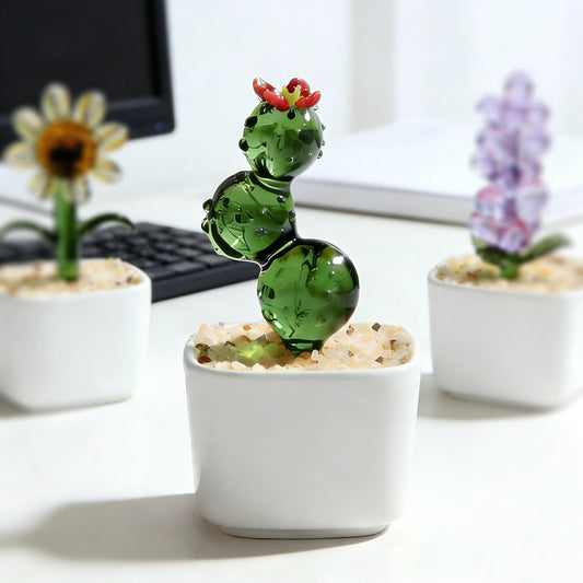 Glass Flowers Artificial Succulents Plants Fake Cactus, Cute Desk Decor for Women Office & Coffee Table Decor, Cactus Decor Aesthetic Desk Accessories,Appreciation Gifts for Coworkers,Friends,Teachers